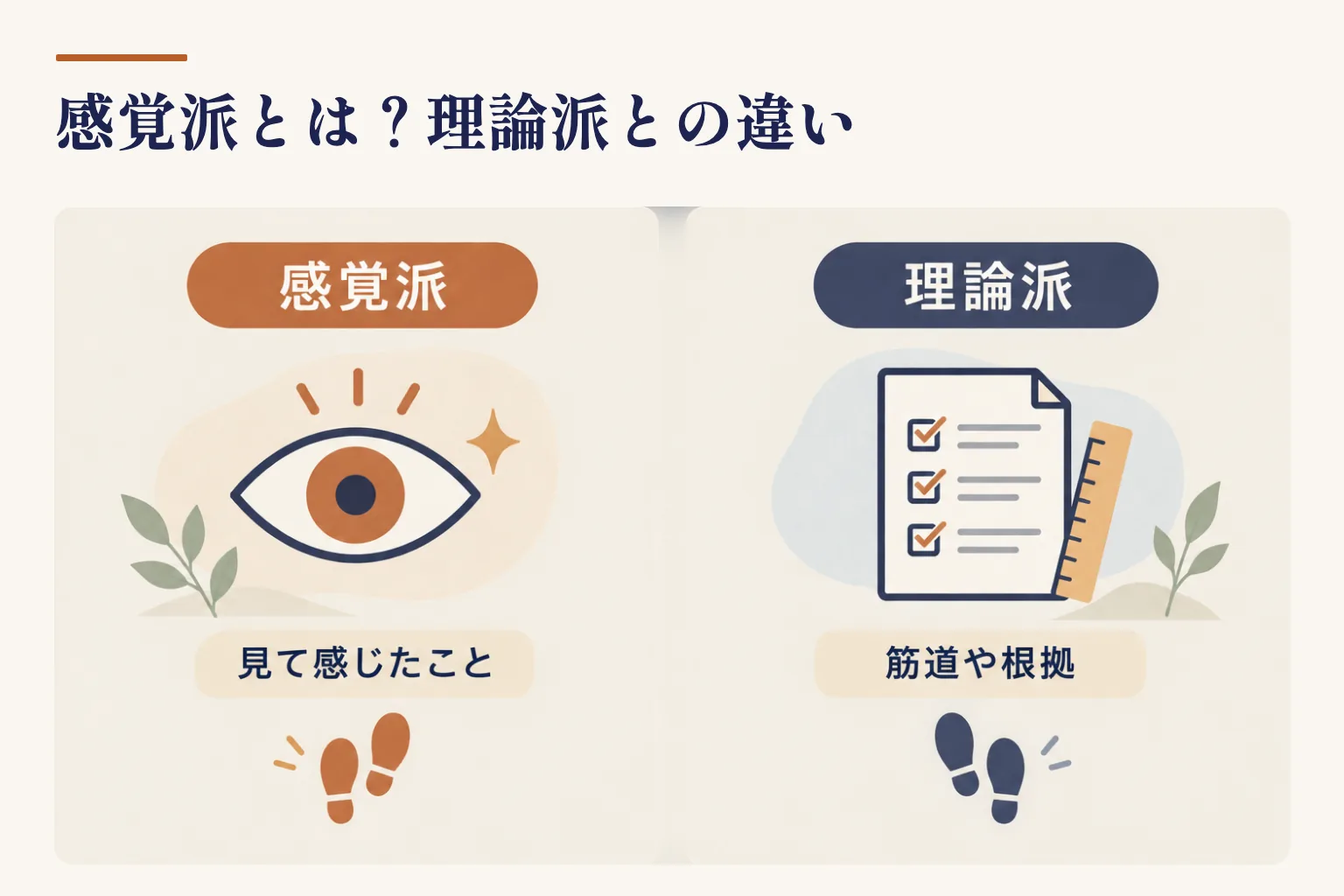 判断の起点の違い:感覚派は見て感じたこと、理論派は筋道や根拠